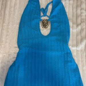 SHEIN Bright Turquoise Halter One-Piece with Heart Charm